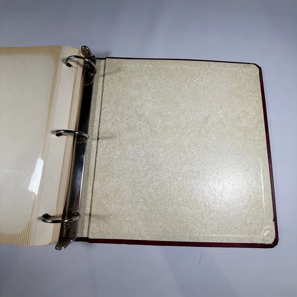 VTG Photo Album Binder 20 Pages Large Burgundy Gold Trim Faux Leather Dark Decor
